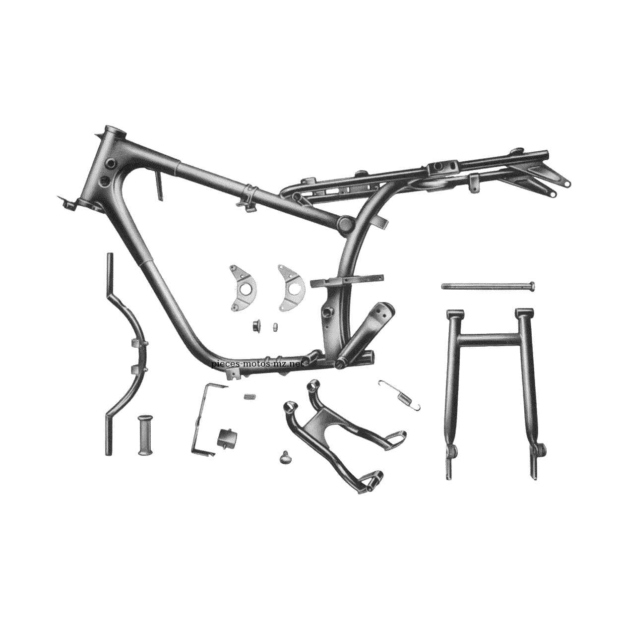 Cadre, béquille centrale, bras oscillant MZ ETS 250