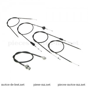 Set 5 câbles de commande, noirs, pour motos MZ TS 250, MZ TS 250/1, guidon plat (EU)